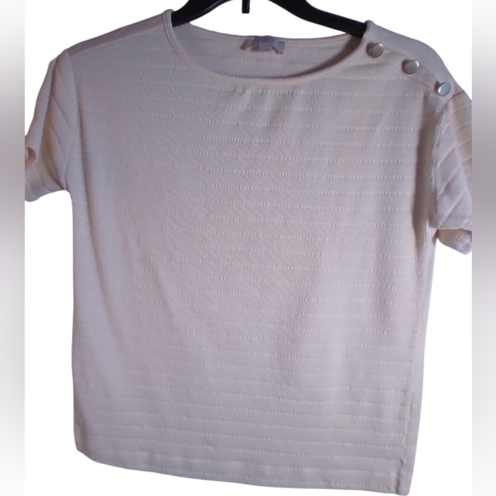 Loft Elegant Cream Button-Detail Women's Top Short Sleeve Size Xs Casual